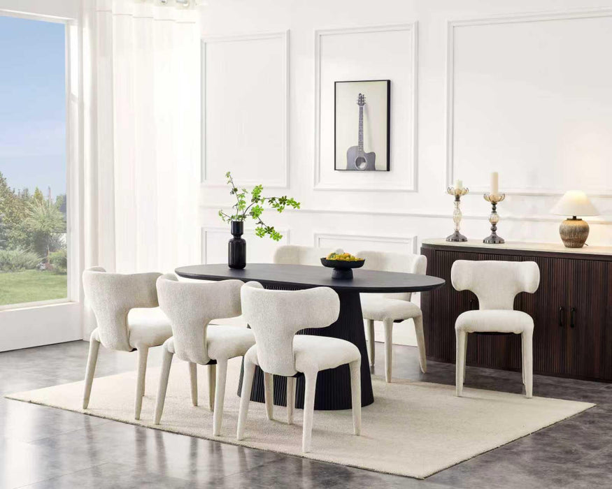 Japandi Eetkamerstoel AVORIA Bouclé Stone Set van 2