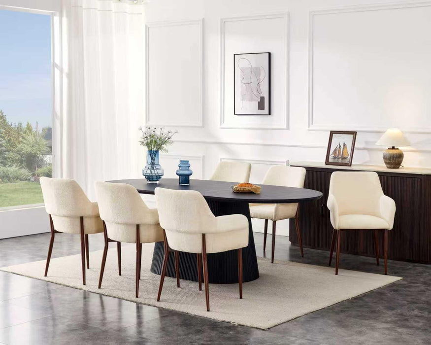 Japandi eetkamerstoel FLECHE Boucle Creme Set van 4