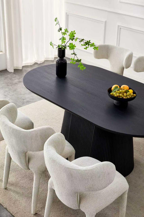 Japandi Eetkamerstoel AVORIA Bouclé Crème Set van 4