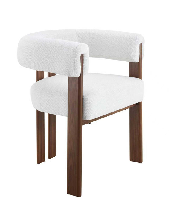 Japandi Eetkamerstoel PARTHE Bouclé Crème Walnoot Set van 2