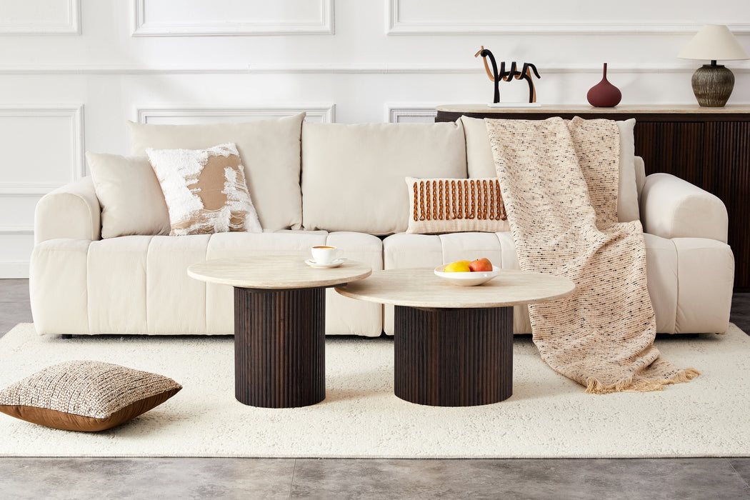 Japandi Salontafel Gemont Set 2-in-1 Travertin Look