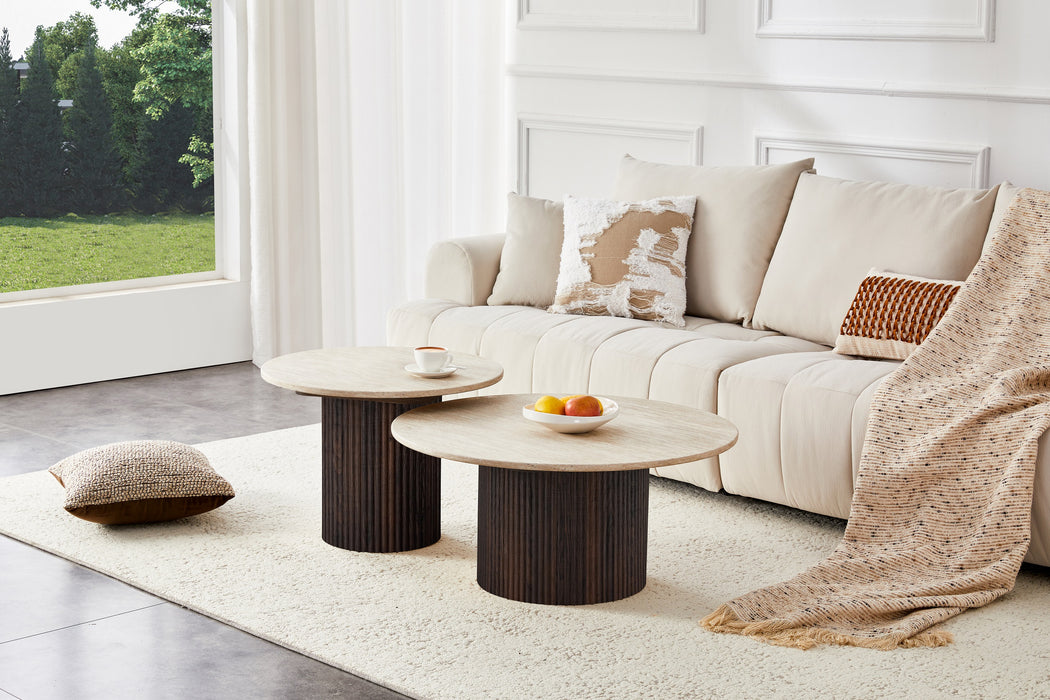 Japandi Salontafel Gemont Set 2-in-1 Travertin Look