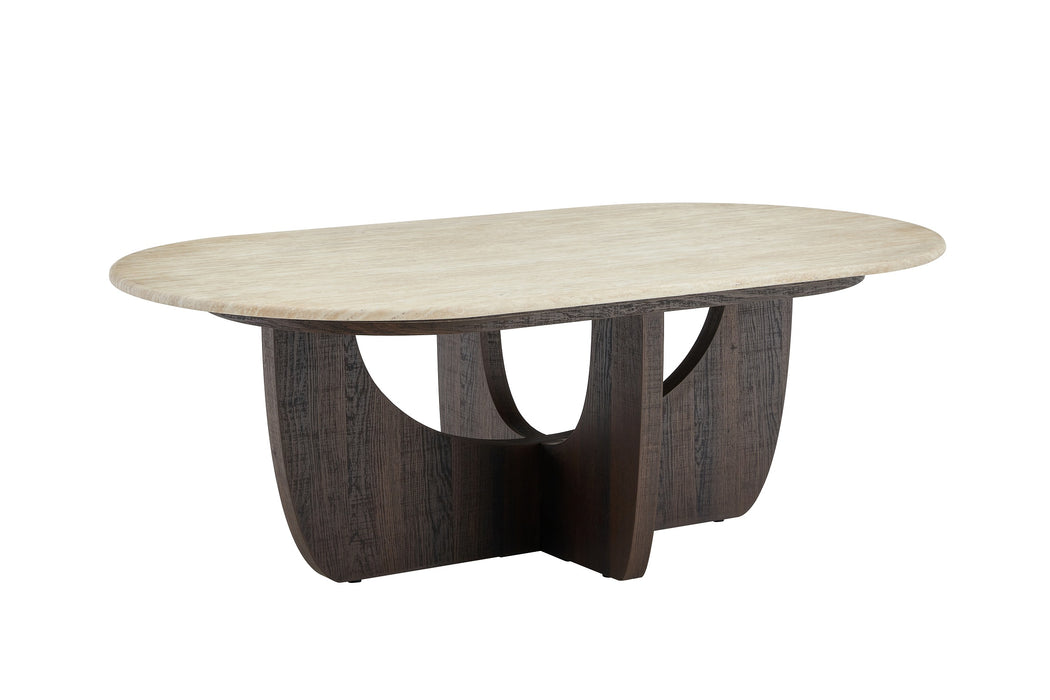 Japandi Salontafel ARMOY Travertin Walnoot Look 130 cm