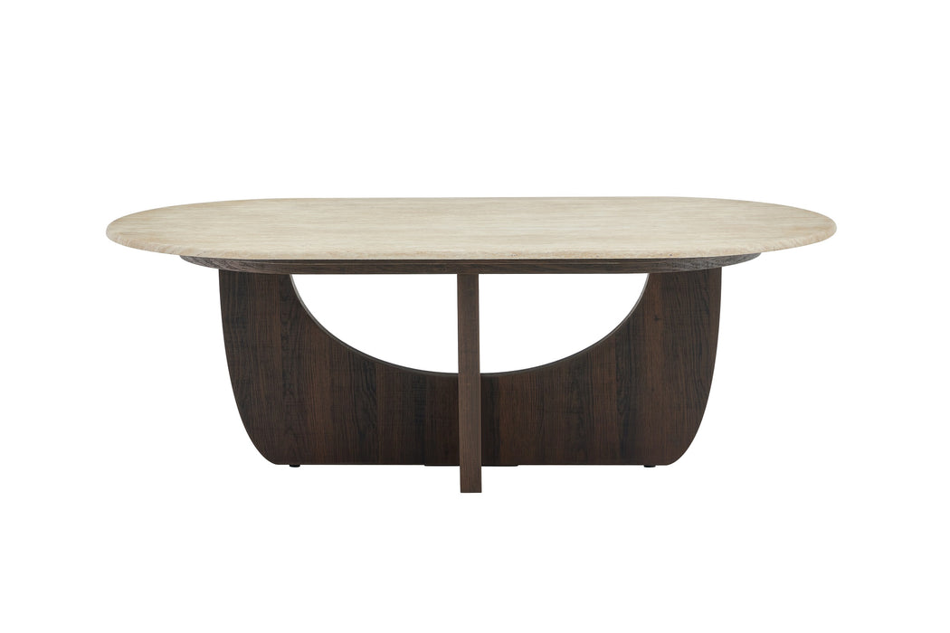 Japandi Salontafel ARMOY Travertin Walnoot Look 130 cm