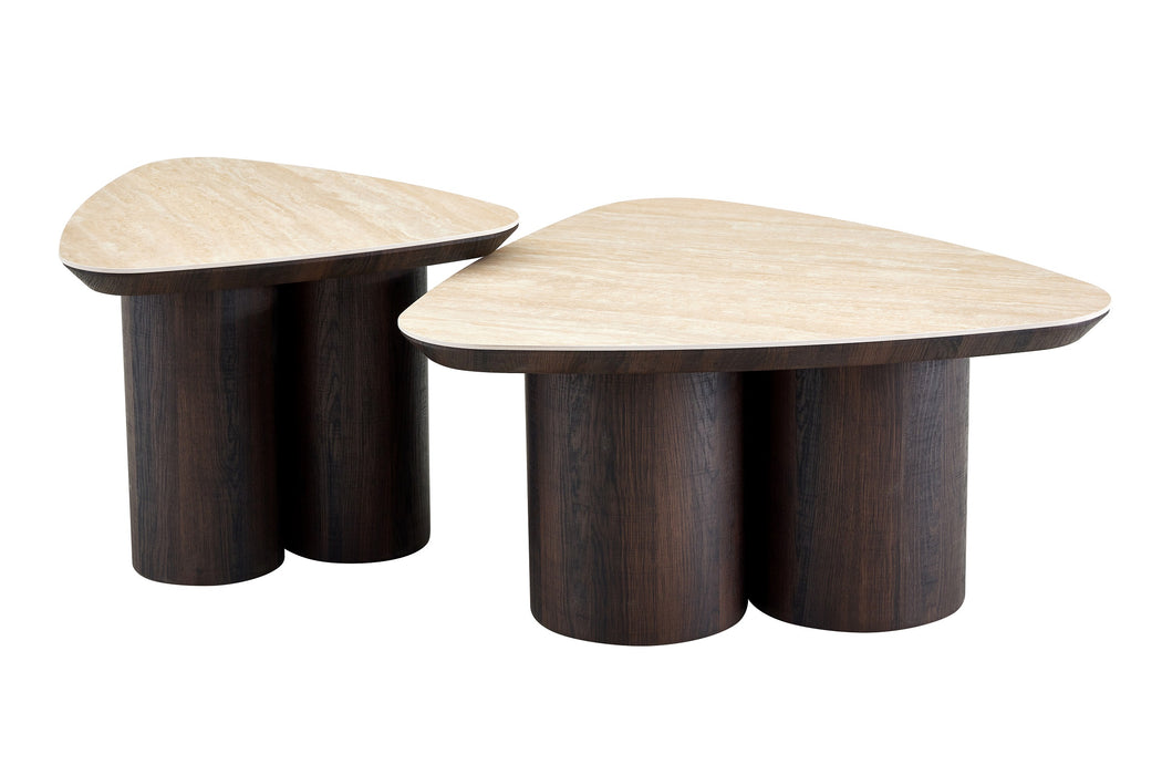 Salontafel RIMOGNE 2-in-1  Set Keramiek Travertin Look