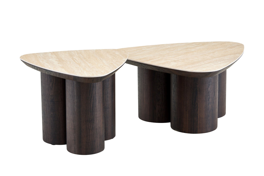 Salontafel RIMOGNE 2-in-1  Set Keramiek Travertin Look
