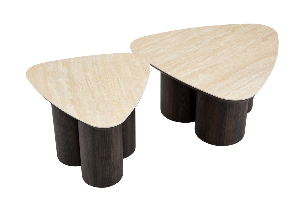 Salontafel RIMOGNE 2-in-1  Set Keramiek Travertin Look