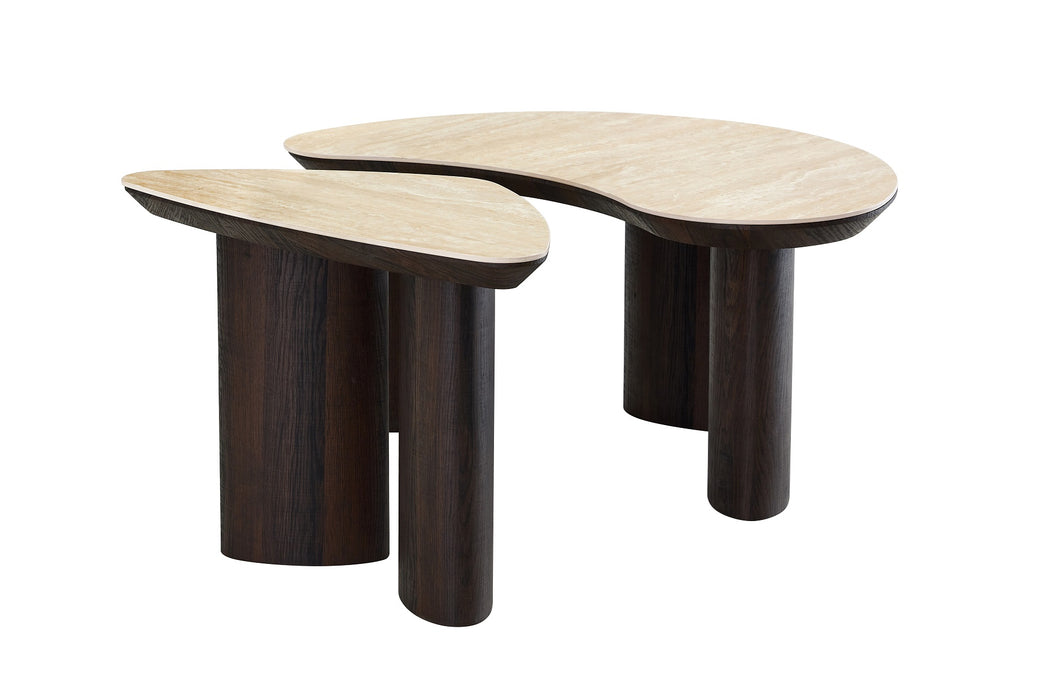 2IN1 set Salontafel CHERON Organisch Keramiek Travertin Look