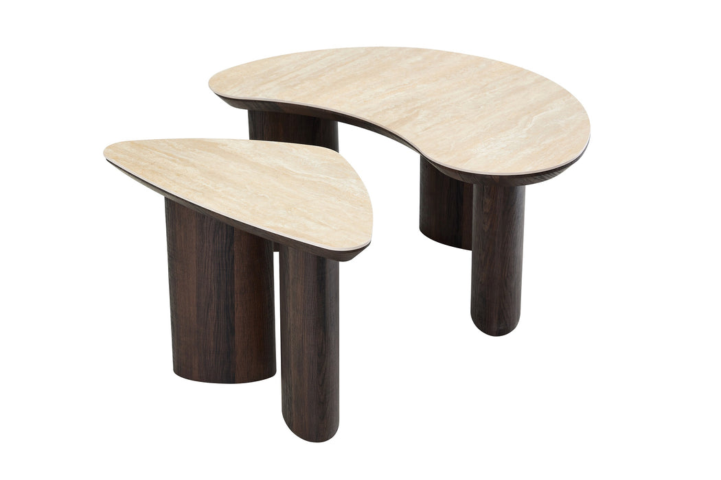 2IN1 set Salontafel CHERON Organisch Keramiek Travertin Look