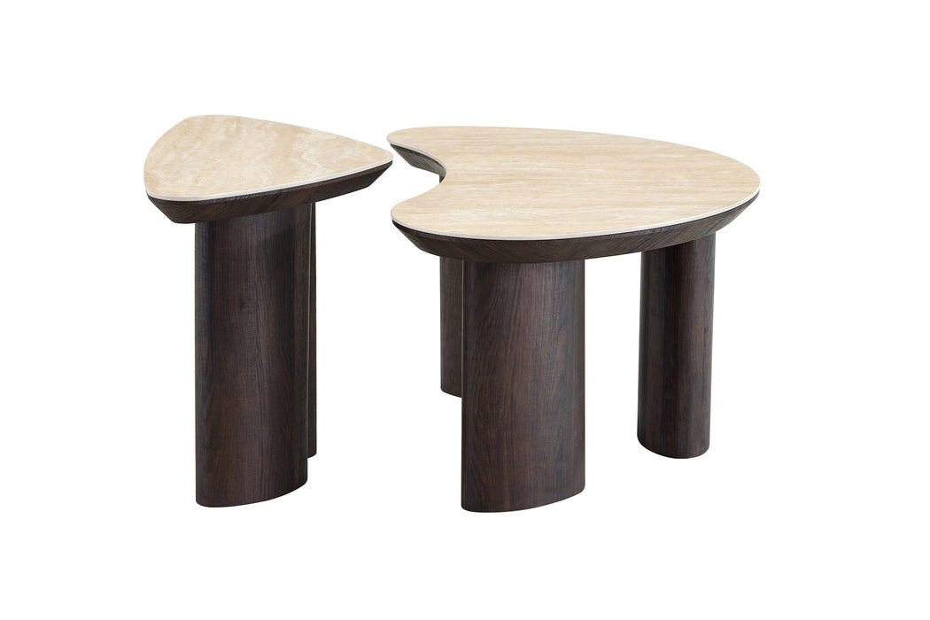 2IN1 set Salontafel CHERON Organisch Keramiek Travertin Look
