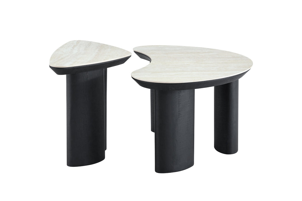2IN1 set Salontafel CHERON Organisch Keramiek Creme