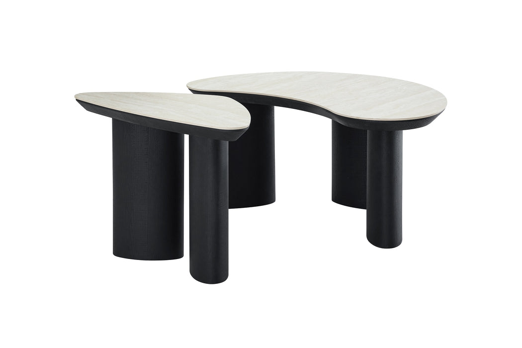 2IN1 set Salontafel CHERON Organisch Keramiek Creme