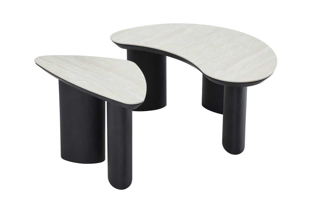 2IN1 set Salontafel CHERON Organisch Keramiek Creme