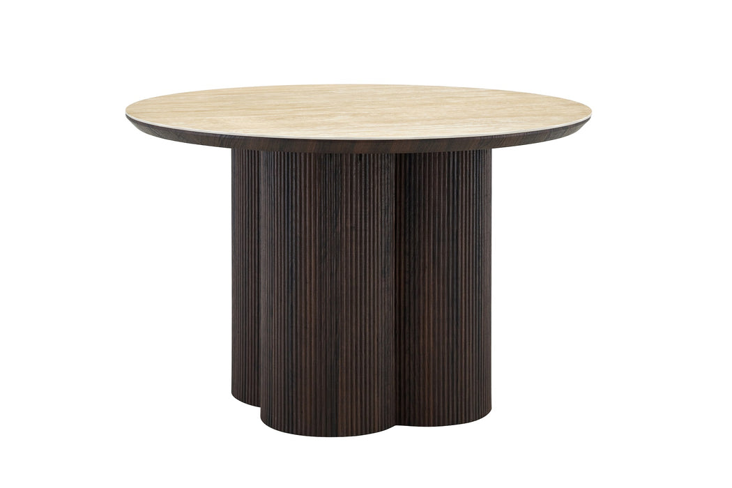 Table à manger 120 cm ronde en céramique RACHES Effet Travertin