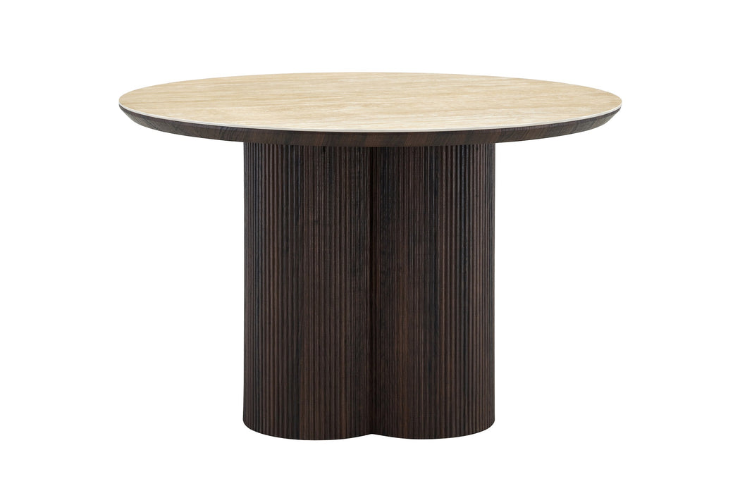 Table à manger 120 cm ronde en céramique RACHES Effet Travertin