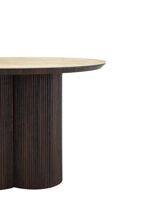 Table à manger 120 cm ronde en céramique RACHES Effet Travertin
