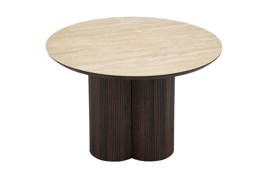 Table à manger 120 cm ronde en céramique RACHES Effet Travertin