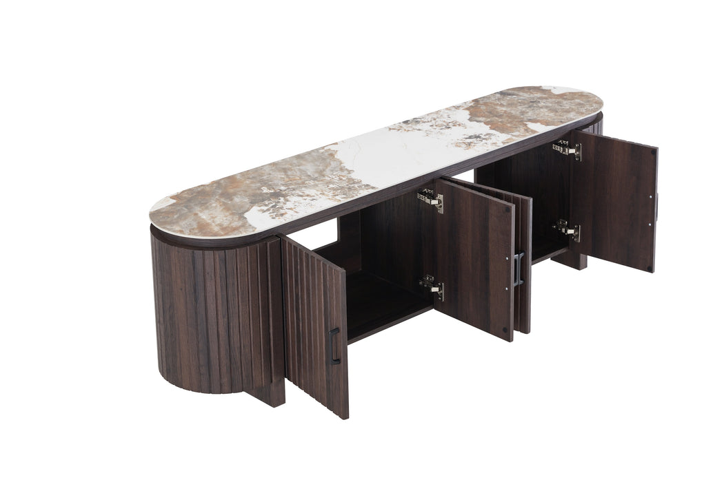Meuble TV PANDORA Céramique Noyer 180 cm