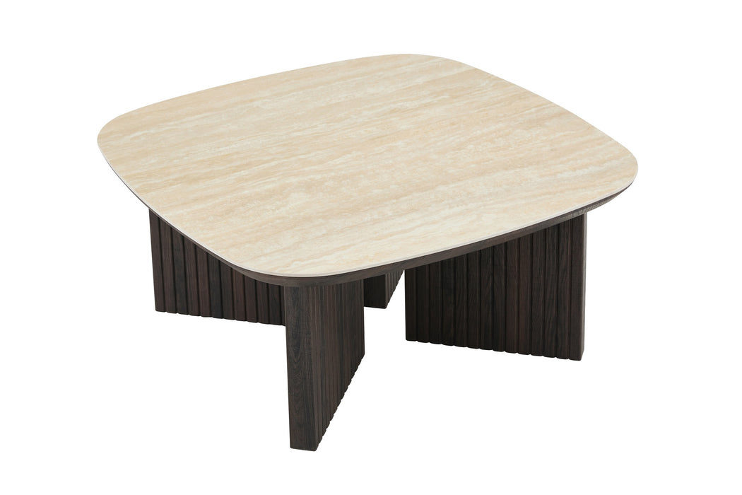 Table basse SAMOIS Céramique Travertin 90 x 90 cm