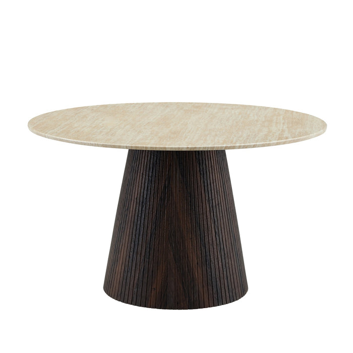 Japandi Runder Esstisch Gemont Ø130 cm Travertin-Optik