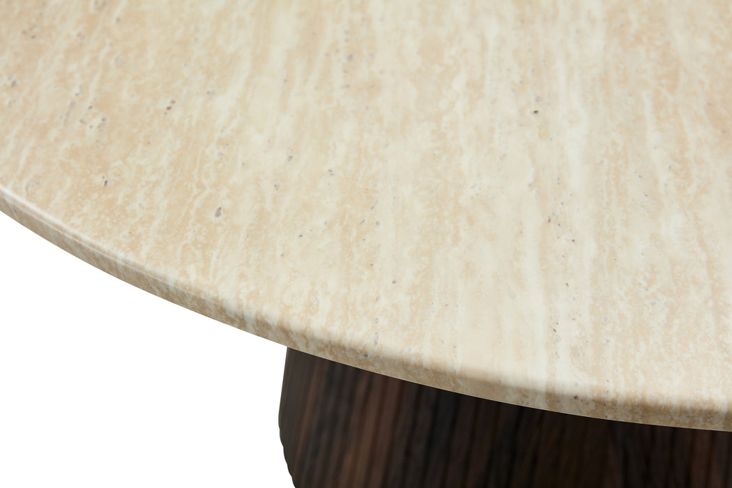 Japandi Runder Esstisch Gemont Ø130 cm Travertin-Optik