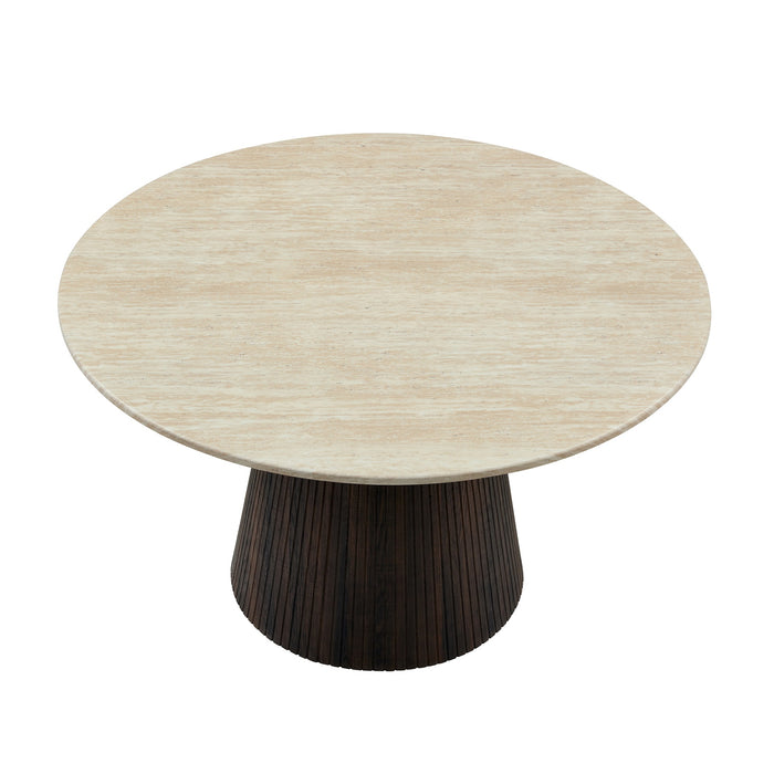 Japandi Runder Esstisch Gemont Ø130 cm Travertin-Optik