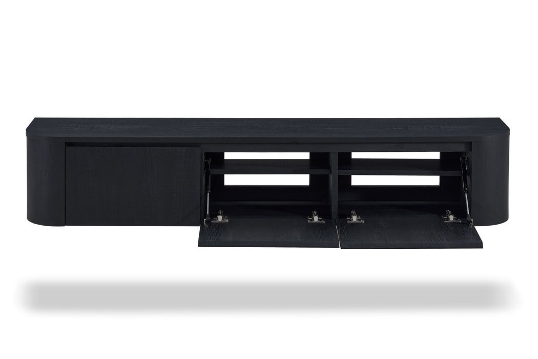 Meuble TV Suspendu Japandi SAUVERN Organique NOIR 180CM