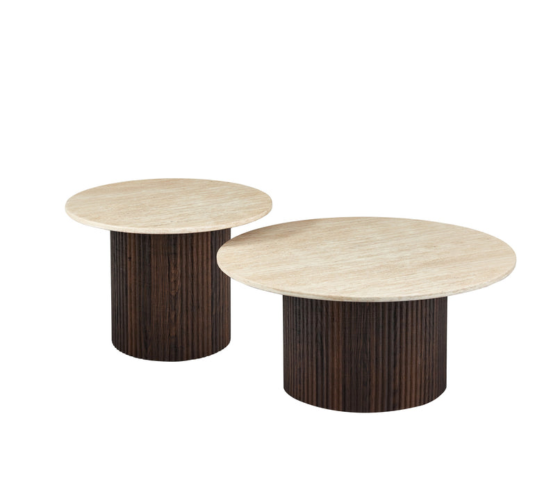 Japandi Salontafel Gemont Set 2-in-1 Travertin Look