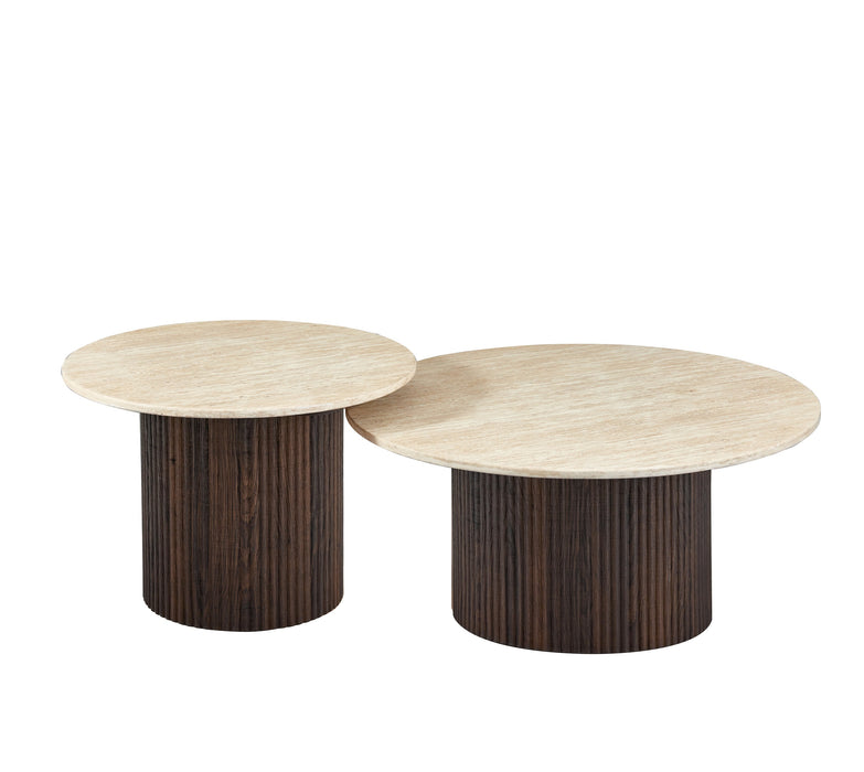 Japandi Salontafel Gemont Set 2-in-1 Travertin Look