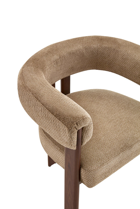 Chaise de salle à manger Japandi PARTHE Bouclé Taupe Noyer