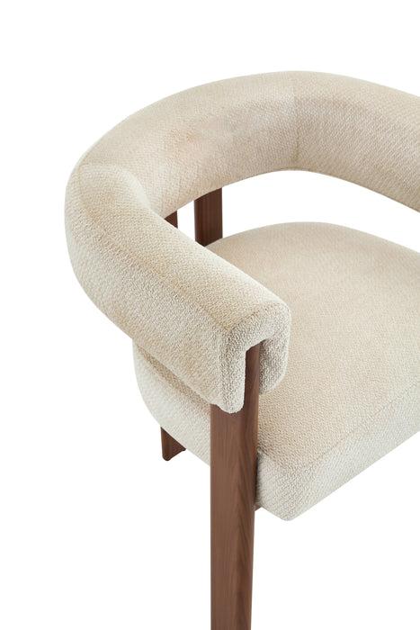 Chaise de salle à manger Japandi PARTHE Bouclé Stone Noyer