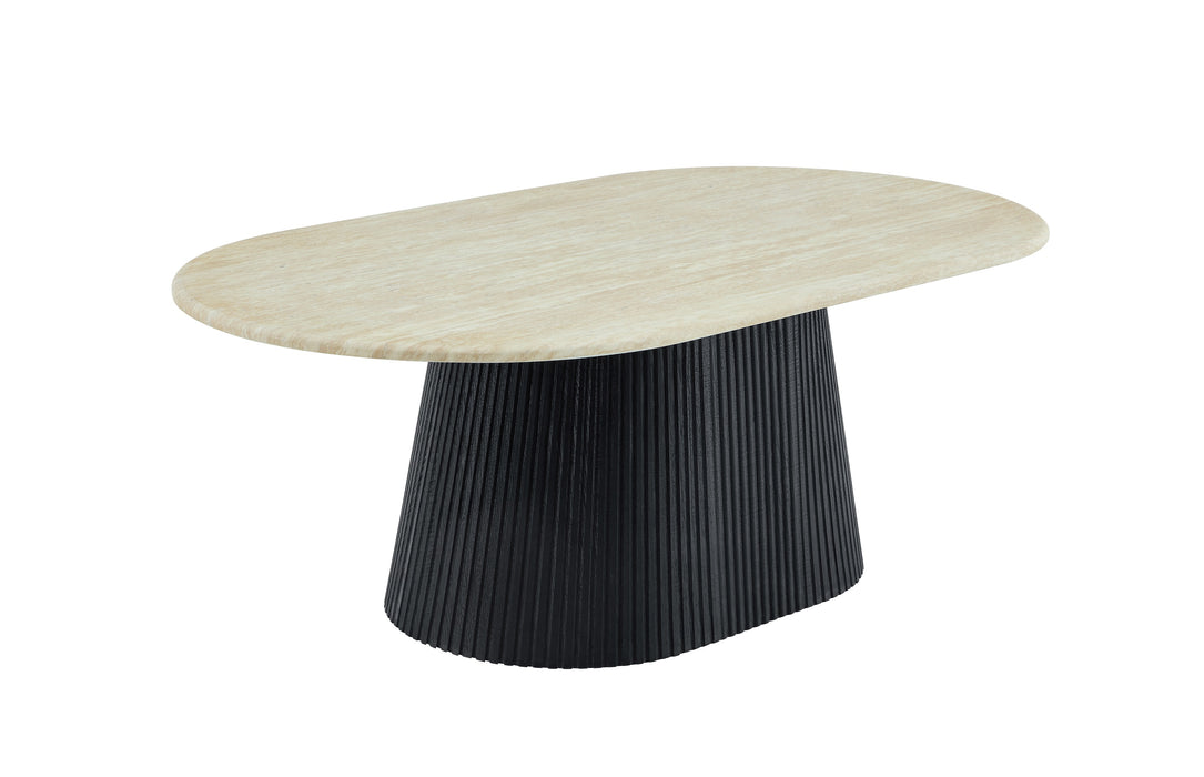 Japandi Couchtisch Gemont Travertin Optik 130 cm Schwarz