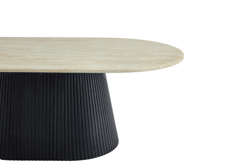 Japandi Couchtisch Gemont Travertin Optik 130 cm Schwarz