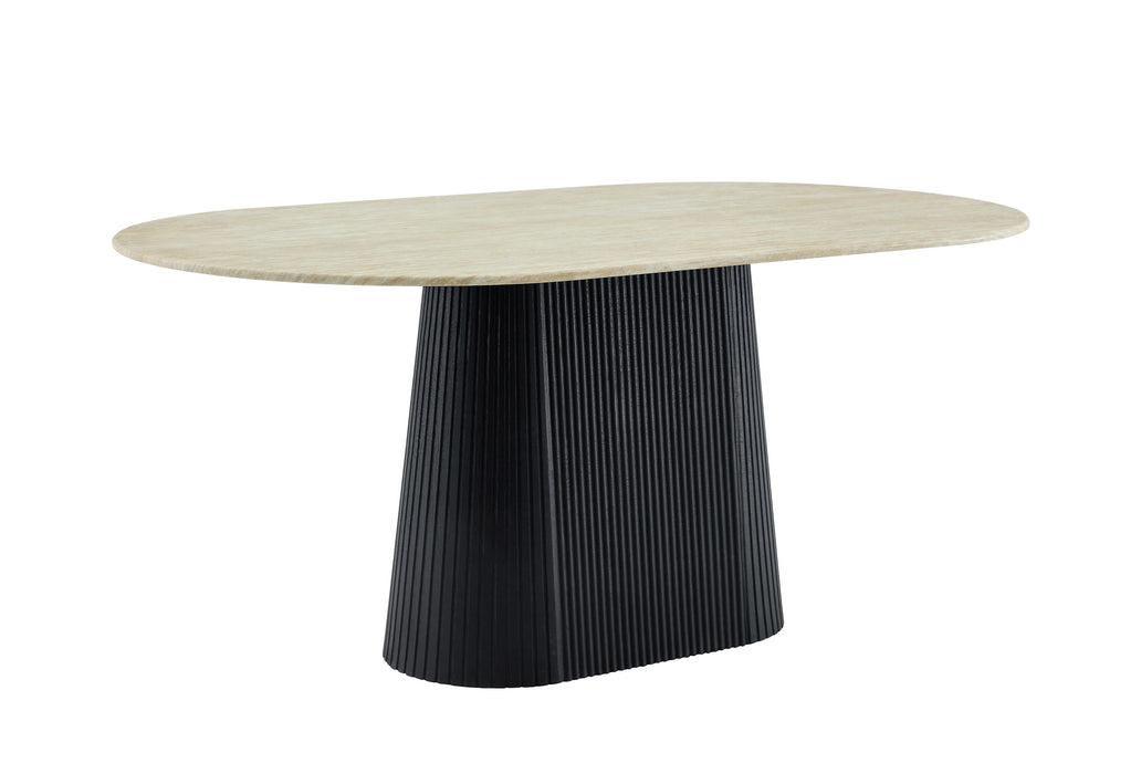 Japandi Esstisch Gemont Sintered Stone Travertin Optik 180 cm Schwarz