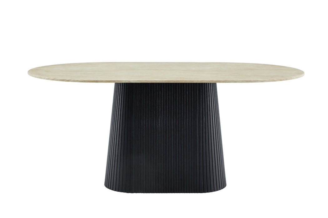 Japandi Esstisch Gemont Sintered Stone Travertin Optik 180 cm Schwarz