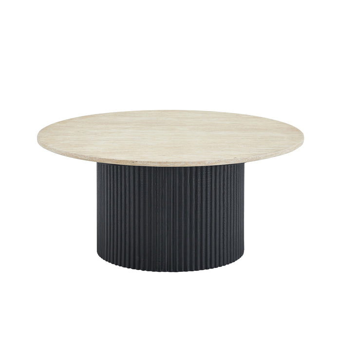 Table Basse Japandi Gemont Set 2-en-1 Aspect Travertin Noir