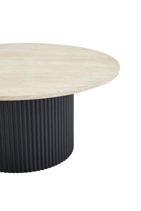 Table Basse Japandi Gemont Set 2-en-1 Aspect Travertin Noir