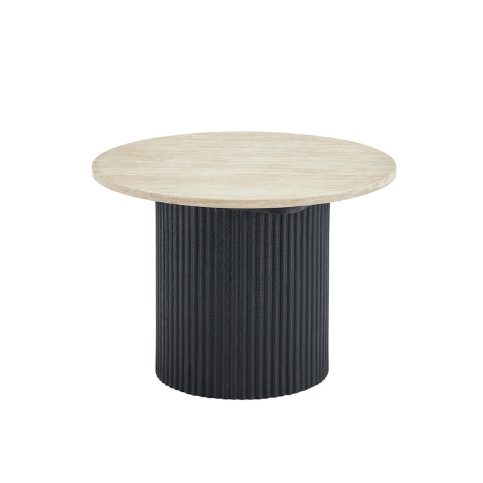 Table Basse Japandi Gemont Set 2-en-1 Aspect Travertin Noir