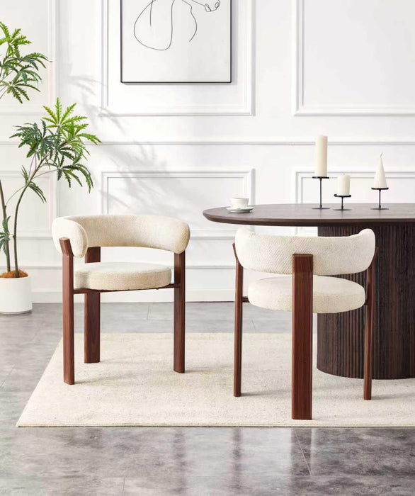 Japandi Eetkamerstoel CARAT Bouclé Stone Walnoot Set van 4