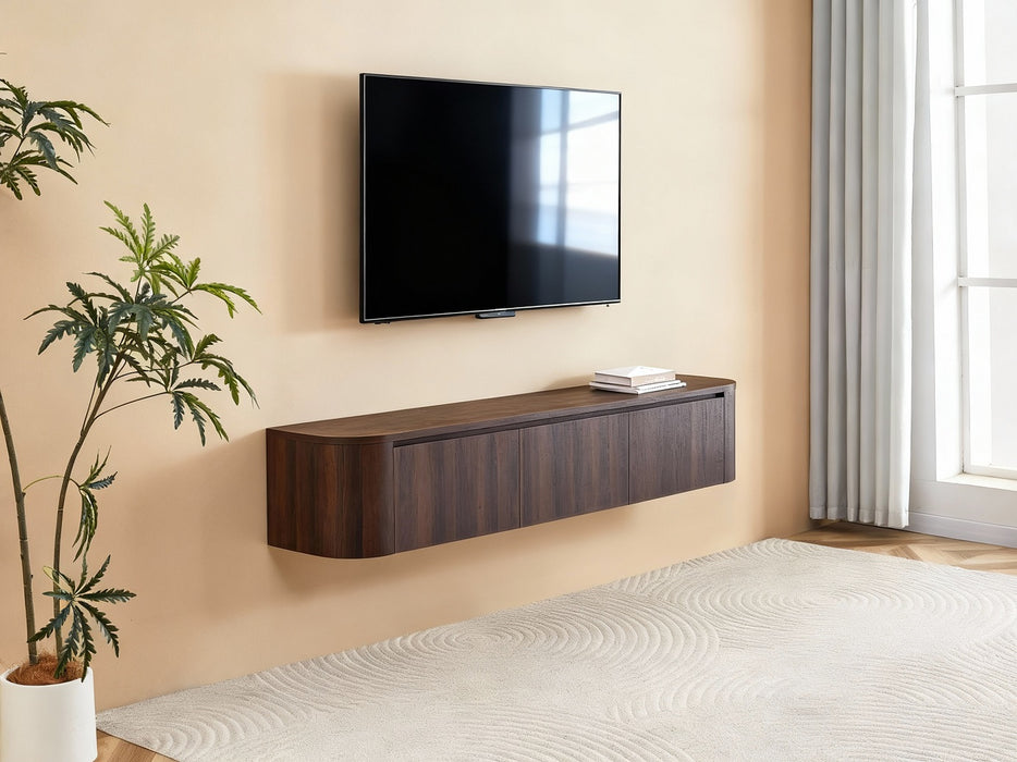 Meuble TV Suspendu Japandi SAUVERN Organique Noyer 180CM