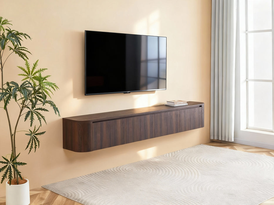 Meuble TV Suspendu Japandi SAUVERN Organique Noyer 240CM