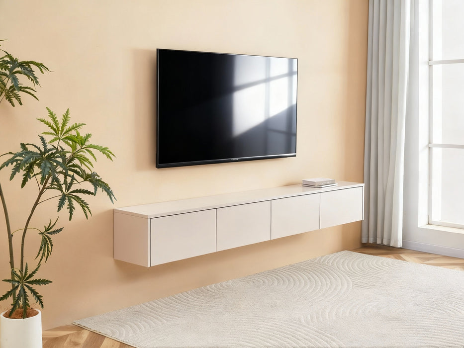 Meuble TV Suspendu Japandi SAUVERN Ivoire 240CM