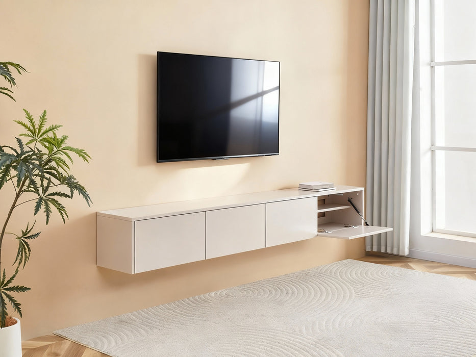 Meuble TV Suspendu Japandi SAUVERN Ivoire 240CM