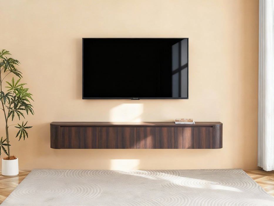 Meuble TV Suspendu Japandi SAUVERN Organique Noyer 240CM