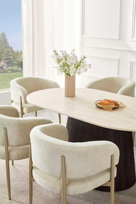 Japandi Eetkamerstoel Quintin Bouclé Creme Set van 4