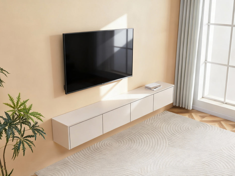 Meuble TV Suspendu Japandi SAUVERN Ivoire 240CM