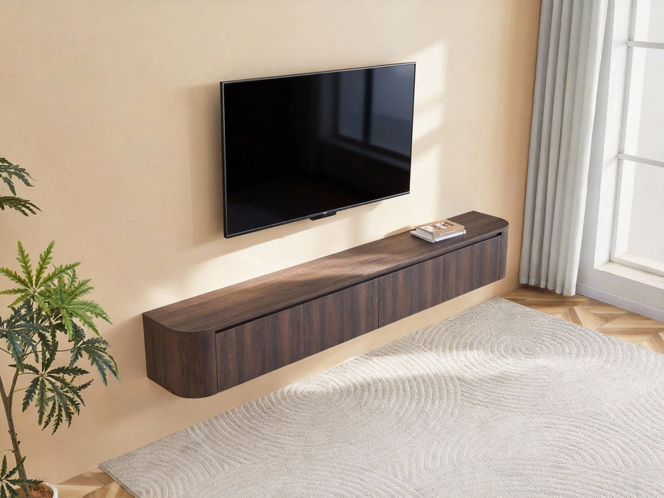 Meuble TV Suspendu Japandi SAUVERN Organique Noyer 240CM