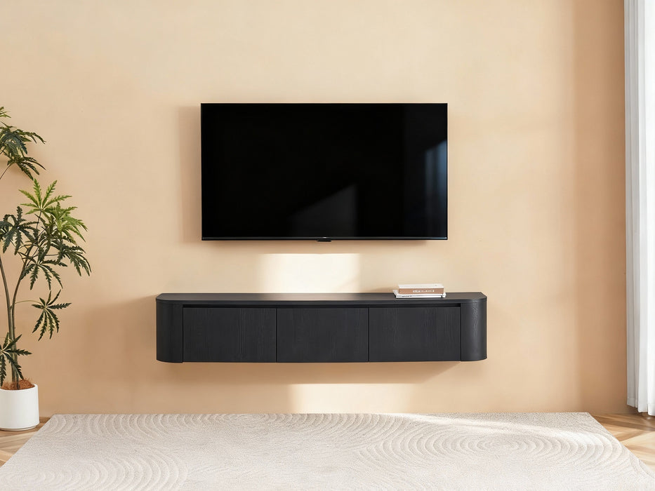 Meuble TV Suspendu Japandi SAUVERN Organique NOIR 180CM