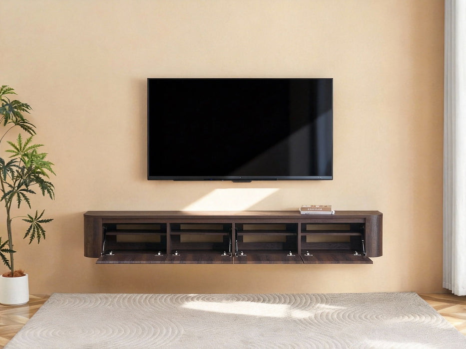 Meuble TV Suspendu Japandi SAUVERN Organique Noyer 240CM