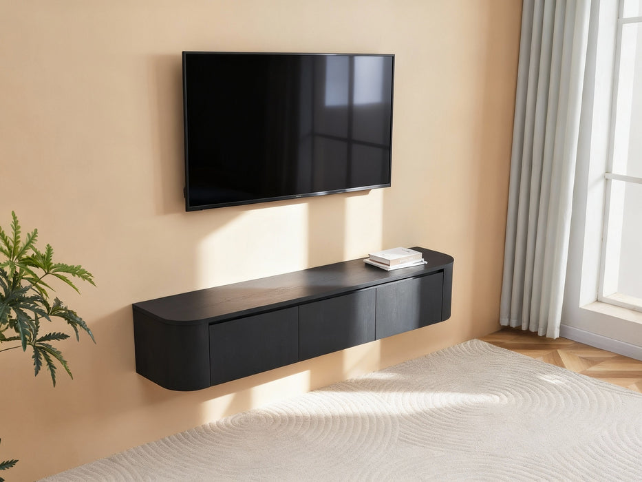 Meuble TV Suspendu Japandi SAUVERN Organique NOIR 180CM